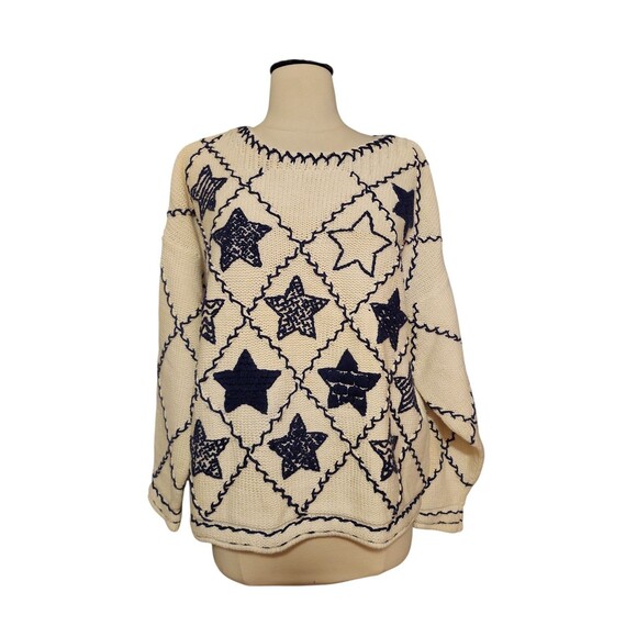 Vintage Express Tricot Oversized Sweater Womens L Cream Americana Fisherman 90s - Picture 1 of 8